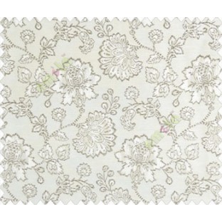 Beautiful Chinese Flower with Dark Grey border with small buds and leaves continuous design on Beige main curtain